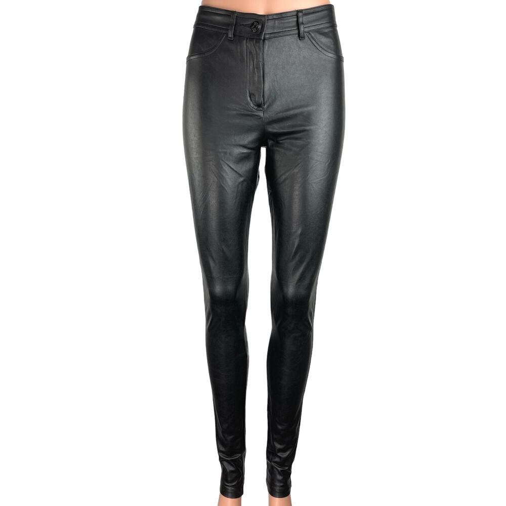Aritzia Wilfred Free Black Mid Rise Faux Leather Skinny Leggings Pants Size XS